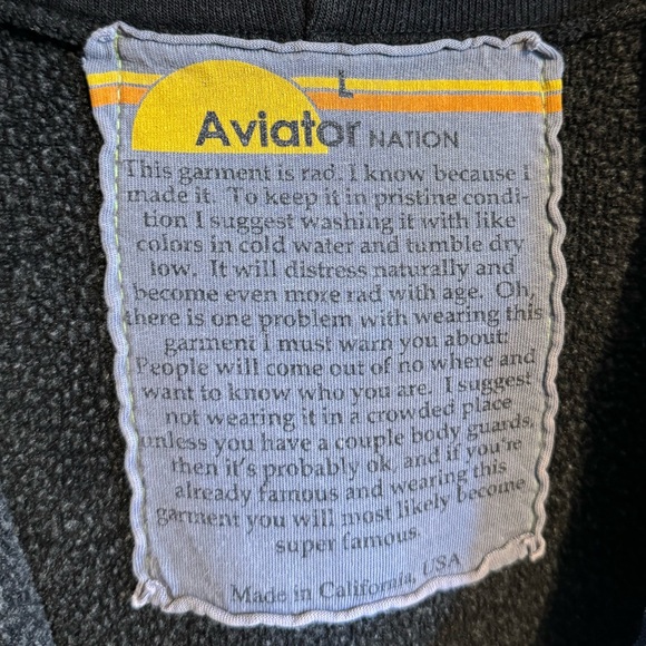 Aviator Nation Rainbow 5 Stripe Full Zip Drawstring Hoodie Black Unisex Size L - Picture 5 of 6